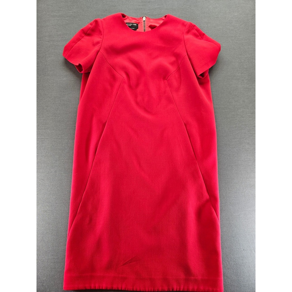 Jones New York Collection Red Stretch Sheath Dress Short Sleeve Pockets Size 4